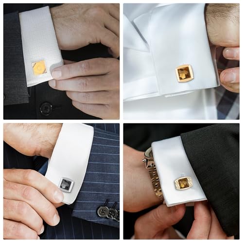 Image of Wynameleri Mens Cufflinks Set 12 Pairs, Black Cuff Links Pack of 12 for Men Silver and Gold, for Business, Wedding,Party Gift Pack in Case