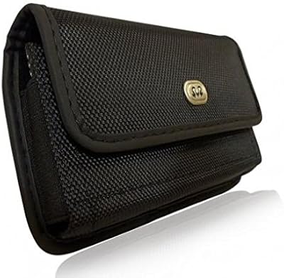 Black Rugged Canvas Phone Case Cover Protective Pouch Holster Belt Clip Compatible with LG Stylo 4 Plus - LG V40 ThinQ - Motorola Moto E4 Plus - Motorola Moto G7 - Motorola Moto Z3 Play