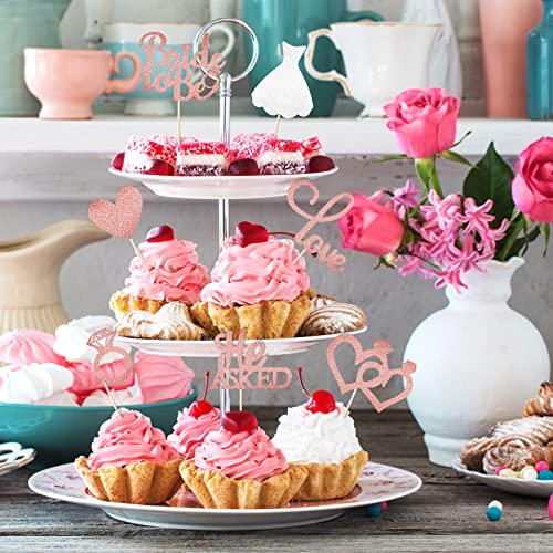 48 Pieces Rose Gold Bride Shower Cupcake Topper Glitter Wedding Cupcake Picks Diamond Ring Heart Cake Topper For Wedding Engagement Party Shiny Cake Decorations #TOP4