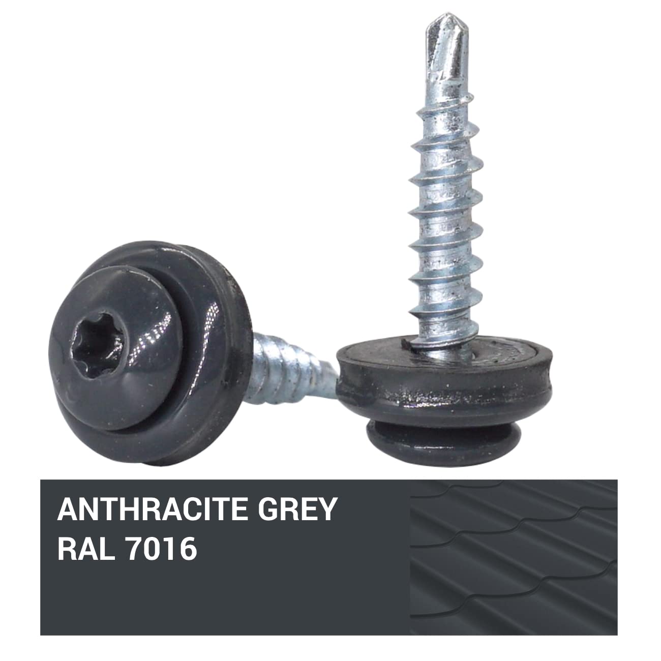 SKIR'CO - Tornillos para techos de metal, 4,8 x 28 mm, tornillos autoperforantes pintados con arandelas EPDM, tornillos Torx de chapa (gris antracita RAL 7016)