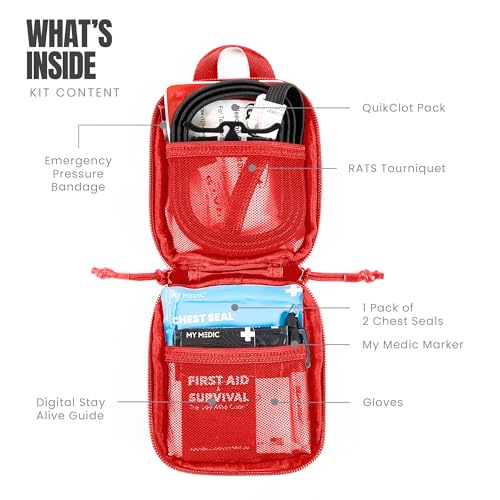 Image of MY MEDIC Everyday Carry First Aid Kit - Emergency Survival Essentials, Medical Supplies & Accessories Bag for Travel Car, Home, Boat, Camper or Backpack - Red
