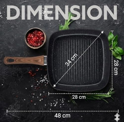 Image of Nonstick Grill Frying Pan with Cool Touch Handle,Stove Top Square Grill Pan for Big Cooking Surface, Durable Grill Skillet,Scratch Resistant, PFOA Free Low Oil use, (Black, 28 cm)
