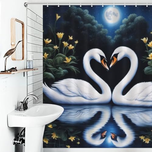 Rideau de douche cygne en tissu polyester lavable imperméable 168x183cm - 6
