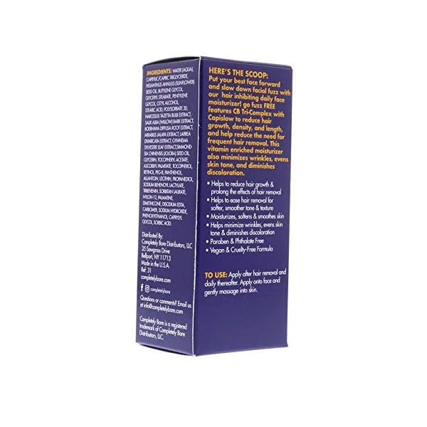 Completely-Bare-Go-Fuzz-Free-Facial-Moisturizer-Hair-Inhibitor-Anti-Aging-All-Natural-Vitamin-E-Willow-Bark-Sunflower-Oil-Slows-Hair-Regrowth-Cruelty-Free-Paraben-Free-Vegan-Formula-17-oz Completely Bare go fuzz FREE Face Moisturizer & Hair Inhibitor - Anti-Aging Extracts & Hair Minimizers