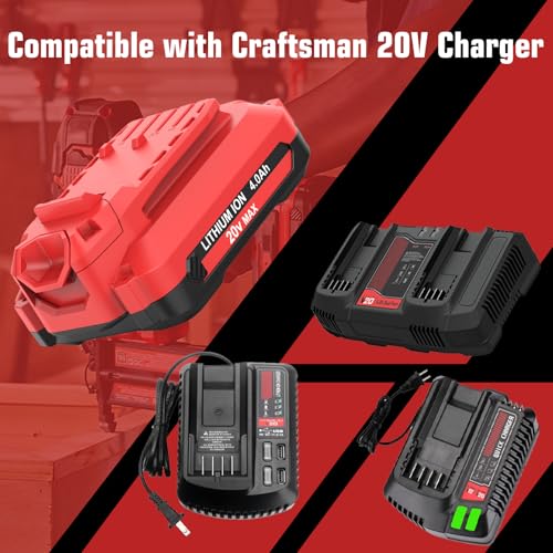 Image of 2Pack V20 4000mAh Batteries Replacement for Craftsman 20V Battery | Compatible with Craftsman 20Volt Battery CMCB202 CMCB205 CMCB204 CMCB201 CMCB206 Cordless Power Tools