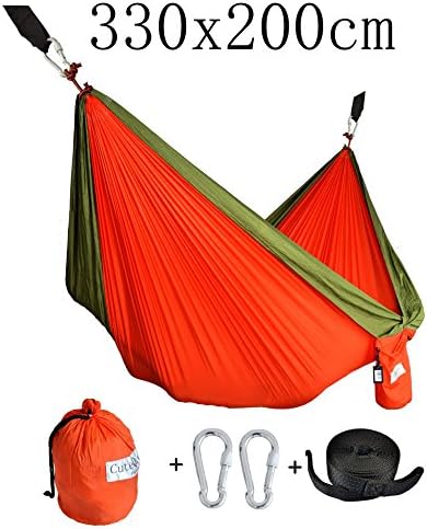 Cutequeen Trading Double Nest Ultralight Portable Outfitters Parachute Nylon Fabric Hammock for Travel Camping,Backpacking,Kayaking,Color: Orange/Green