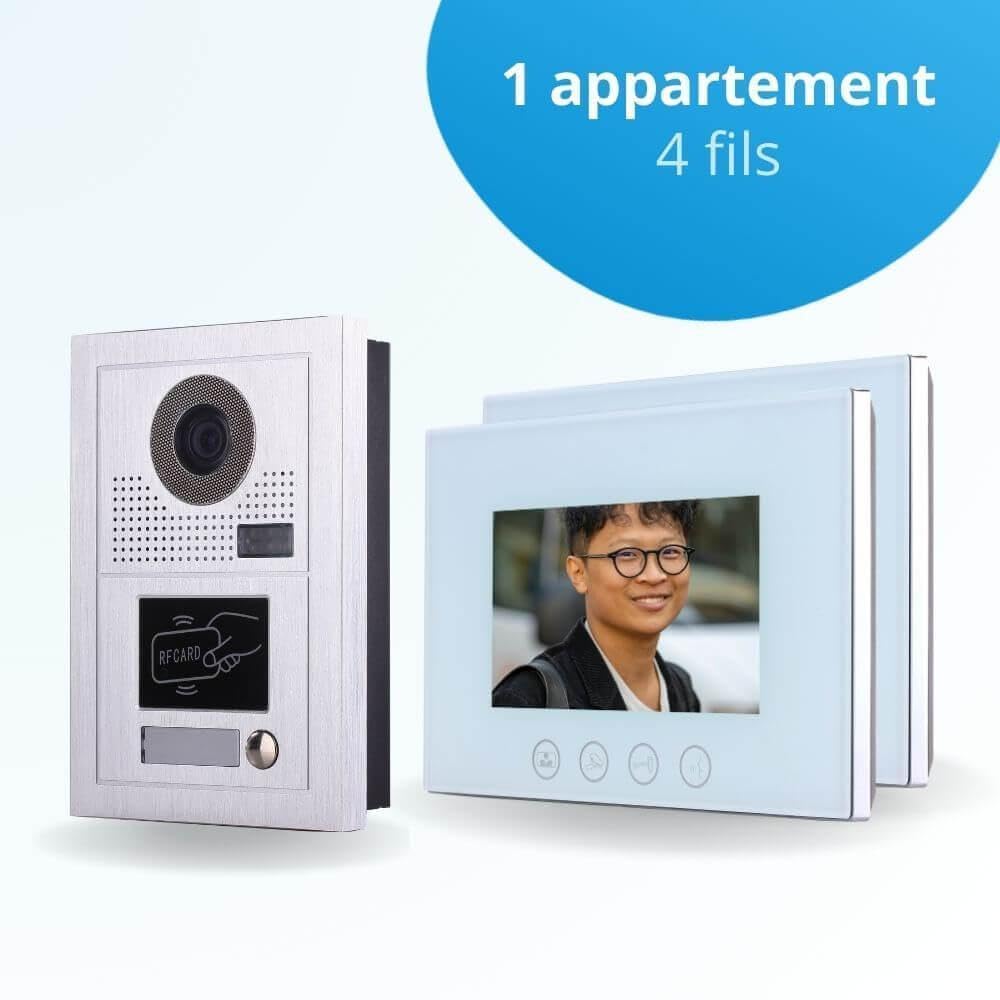 Portier interphone vidéo Classic-2 4 Fils - 2 écrans Blancs 7" - avec mémoire Photos - avec Lecteur de Badge