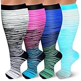 TZYSOKC 4 paia di calze a compressione taglie forti per donne e uomini 20-30 mmHg polpaccio largo extra large per supporto della circolazione, Colorato, XXXXL