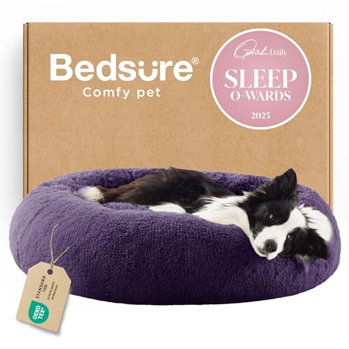 Image of Bedsure Calming Dog Beds Large Sized Dog Donut Washable Pet Bed,36ins Purple