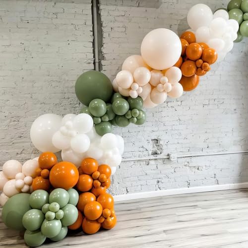 Image of Sage Green & Brown Balloons - Fall Colors: Orange, Brown, Yellow, Burgundy for Thanksgiving, Wild Woodland Theme Parties, Birthdays, Baby Showers, Weddings & Anniversaries