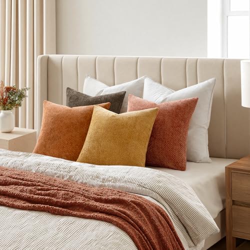 Image of MIULEE Pack of 4 Orange /Yellow Couch Throw Pillow Covers 20x20 Inch Halloween Soft Decorative Chenille Pillows Farmhouse Accent Cushions for Boho Home Decor Spring Sofa Bedroom Living Room