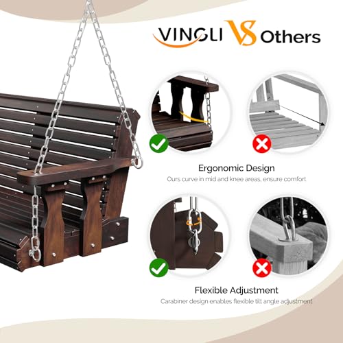 Image of VINGLI 2026 Upgraded 4 FT Wooden Porch Swing, 880 LBS Heavy Duty, Rustic
