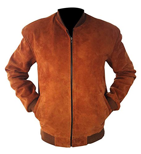 Mens Bomber Style Brown Suede Leather Jacket3