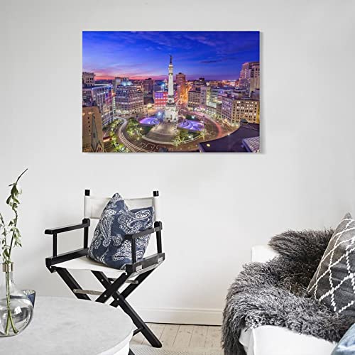 Canvas Wall Art Indianapolis, Indiana, Usa Skyline In The Monument Circle Canvas Prints Wall Art Paintings Artworks Pictures Posters For Living Room Bedroom Decoration, Gift For Wedding Christmas Mot #TOP4