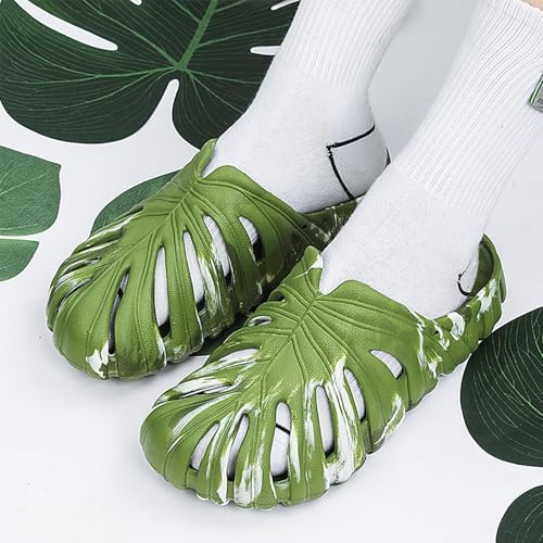 Monstera Slippers, Variegated Monstera Shoes, Non-Slip Soft Lightweight Bathroom Slides Unisex4