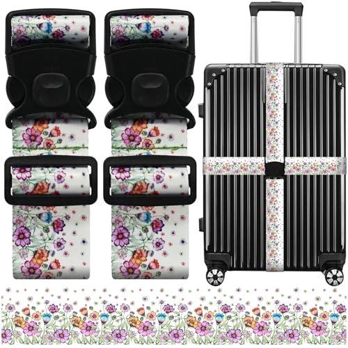Image of Luggage Straps for Suitcases, Travel Adjustable Belt with Quick Release Buckle, Heavy Duty Nylon Bag Packing Strap, Unique Bright Identifiers Business Travel Accessories (2 Pack) - Colorful Daisy