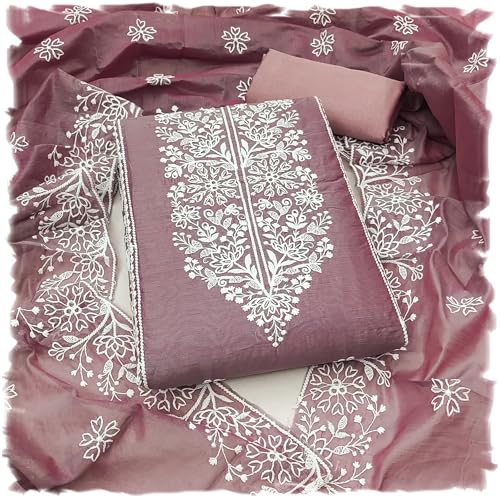 Image of Women's Heavy Cotton Embroidery Panel Work Unstitched Salwar Suit Dress Material With Cotton Work Dupatta