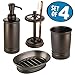 mDesign Metal Bathroom Vanity Countertop Accessory Set - Includes Refillable Soap Dispenser, Divided Toothbrush Stand, Tumbler Rinsing Cup, Soap Dish - 4 Pieces - Bronze