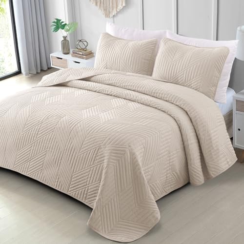 Exclusivo Mezcla Ultrasonic Full Queen Quilt Bedding Set, Beige Cream