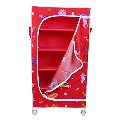 Image of Little One's Alloy Steel | 5 Shelves Baby Foldable Wardrobe | Aquatic Red (Made In India)