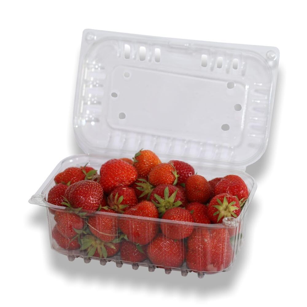 Beerenschalen 1000 g transparent mit anhängendem Deckel aus rPET, 18,8 x 14,4 x 12,4 cm, 400 Stück