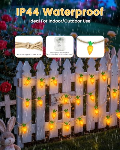 Image of YIQU Easter Decoration String Lights, 10FT 12LED Indoor Carrot Mantel Garland Battery Operated with Remote Timer 8 Modes, Hemp Rope Banner for Fireplace Table Wall Spring Party Indoor Outdoor Decor