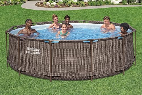 Bestway Steel Pro MAX Solo Pool (Schokobraun) ohne Zubehör 366 x 100 cm für Sommerabende mit Rattan-Optik