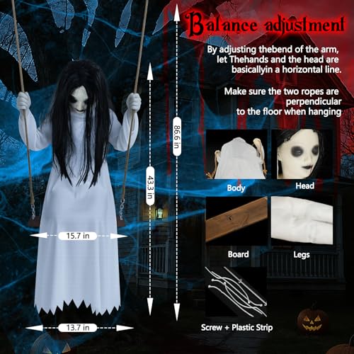Halloween Decorations Outdoor Indoor Haunted Swinging Girl, Scary Ghost on Swing for Yard Porch, Creepy Motion Easy to Hang - Image 4