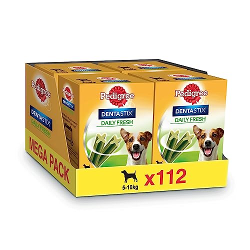 Pedigree Dentastix Fresh Snack Dental para la Higiene Oral y contra el Mal Aliento de Perros Pequeños (4 Paquetes de 28ud)