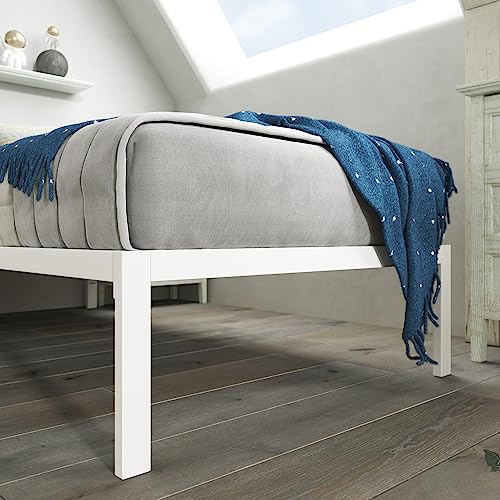 Image of Zinus Mia Metal Platform Bed Frame, Wood Slat Support, No Box Spring Needed, Easy Assembly, White, Twin