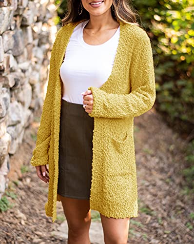 Zesica Women's 2023 Fall Casual Long Sleeve Open Front Soft Chunky Knit Sweater Cardigan Outerwear,Mustard Yellow,Medium #TOP17