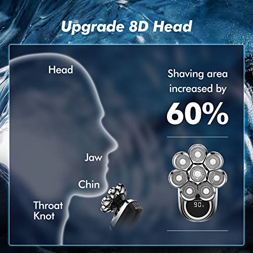 Bald Head Shaver, Upgrade 8D Floating Head Shaver For Bald Men,6-In-1 With Nose/Hair/Body Trimmer, Electric Razor Bald For Men Ipx7 Waterproof, Wet/Dry Mens Grooming Kit,Led Display, Usb Rechargeable #TOP2