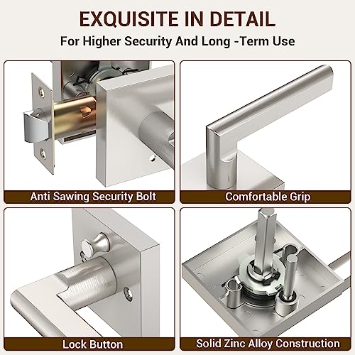 Ohuhu 6 Pack Door Handle, Satin Nickel Door Lever With Emergency Lock, Door Knobs Modern Contemporary Slim Square Design For Home Bedroom Or Bathroom Privacy #TOP4