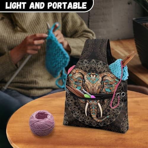 Image of Aztec Yarn Bags for Crocheting Small Elephant Crochet Organizers and Storage for Women Knitting Yarn Storage Bag Organizer Portable Holding Knitting Needles