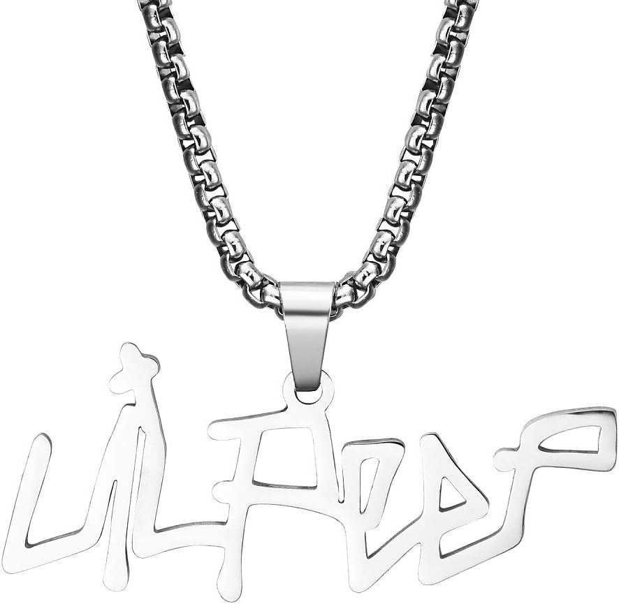 COMTRUDELil-Peep Necklace Stainless Steel Rapper Pendant Gifts for Young Singer Fans (Silver)