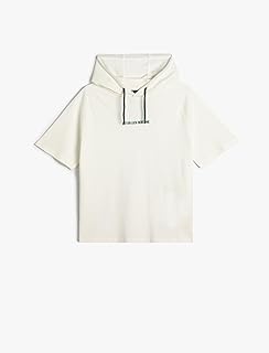 KOTON mens Slogan Printed Hooded Tshirt