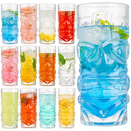 Claplante Tiki Glasses Set of 12, 14 oz Modern Bar...