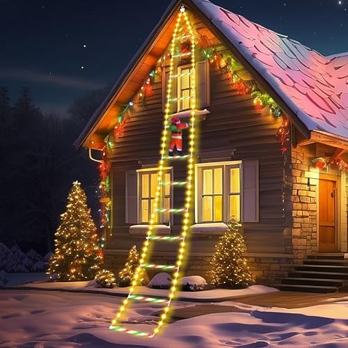 240 luci fiabesche LED Babbo Natale Scala 3M striscia luminosa di Natale LED con funzione timer di memoria,8 modalità,luci decorative natalizie per esterni,interni,finestre,giardini (bianco caldo)