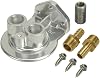 Oil Filter Mount, Ports Up, 12 in NPT Female Ports, 34-16 in Center Thread, Aluminum, Polished, Universal, Kit