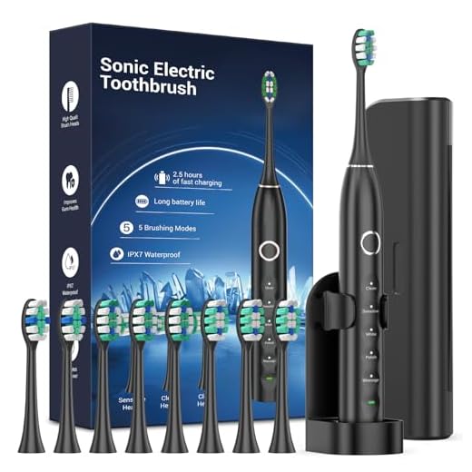 Rtauys S5 Upgraded Sonic Electric Toothbrush for Adults and Kids Ages 12+ with 8 Brush Heads, IPX7 Travel Toothbrush with Case, 2.5 Hours Charge for 120 Days, 5 Modes with Built-in Smart Timer Black