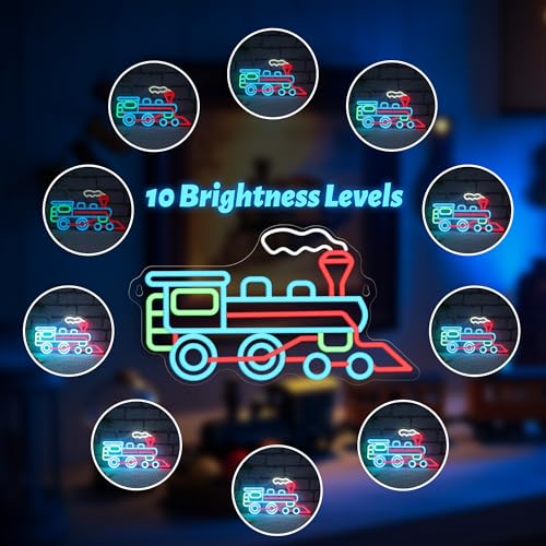 Image of CoolGift Mart Steam Train Neon Sign, Dimmable LED Neon Wall Light USB Powered with Multiple Color Lights, for Bedroom Living Room Game Room Man Cave Home Birthday Gift for Kids Teen Boys Girls
