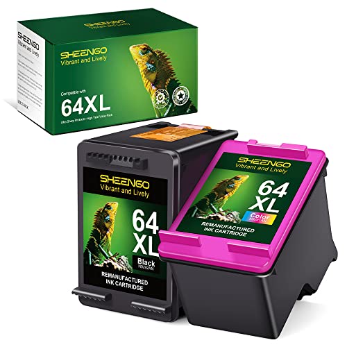 SHEENGO Remanufactured Ink Cartridge Replacement for HP 64XL 64 XL for Envy Photo 7858 7855 7155 6255 6252 7120 6232 7158 7164, Envy 5542 Printer (1 Black, 1 Tri-Color)
