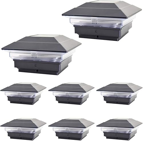 Paquete de 8 luces solares para jardín al aire libre, 4 x 4 LED, LED, luz cuadrada, luz de paisaje, césped, PVC, vinilo, madera