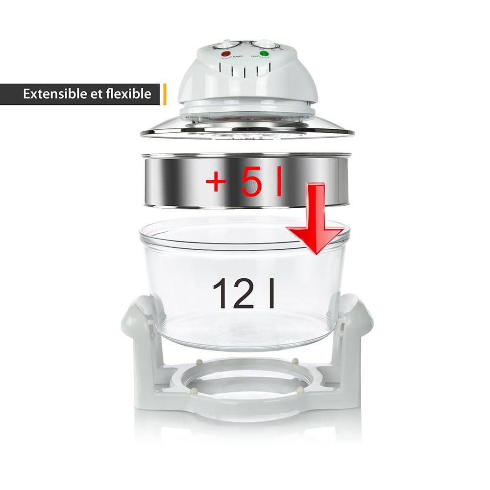 TZS First Austria - Four halogène 1200-1400W en verre et acier inoxydable - Mini four avec fonction de ventilation et accessoires, température : 65-250°C - Four capacité 12-17L et minuterie 60 min.
