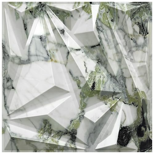 STICKGOO 33 Pack 3D Wall Panels for Interior Wall Decor, Modern Diamond Wall Panels, 12''x12'' Ice Green Marble Effect Accent Wall Covering Panels for Gaming Room Bedroom TV Backgr...