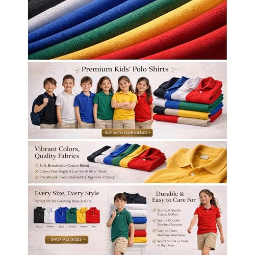 Image of Kids Girls Polo T-Shirt | Half Sleeves | 100% Organic Cotton Rich Bio-Wash Fabric | Ultra Soft & Breathable | Regular Fit | Plain Solid Color Casual Wear & School Uniform