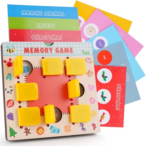 TINYLENS Kids Memory Matching Game with Flip Board & 10 Double-Sided Cards Educational Matching Games for Toddlers 3-5 Preschool Learning Travel Game for Car & Airplane Trips