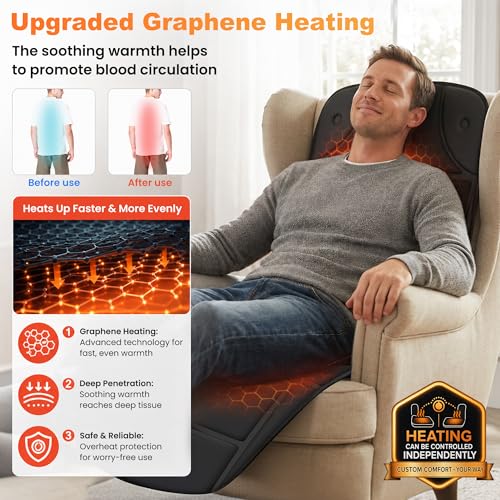 Image of CILI Massage Mat Full Body,Massager Chair Pad,10 Vibration Motors & 5 Massage Modes,Back Massager for Bed,Massage Mattress Pad for Back,Heating Pad with Auto Shut Off, Gifts for Men,Women,Black