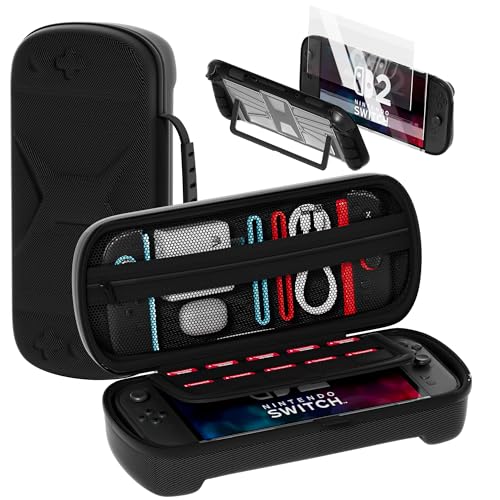 QUAGGY Designed for Nintendo Switch 2 (2025), TPU&PC Ultra-Slim Protective Case, Game Card Slots, All In One Carrying Case for Switch 2 Accessories [Bult-in 2 Screen Protector] Black