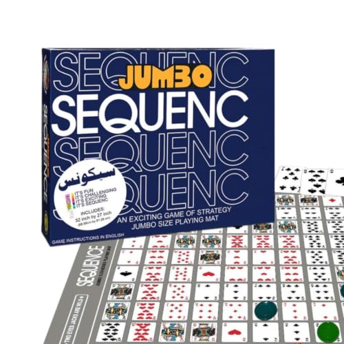 Image of Awestuffs Jumbo Sequenc Board Game with Foldable Mat - Fun Outdoor & Indoor Party Game - Includes 2 Decks of Cards - 2 to 12 Players